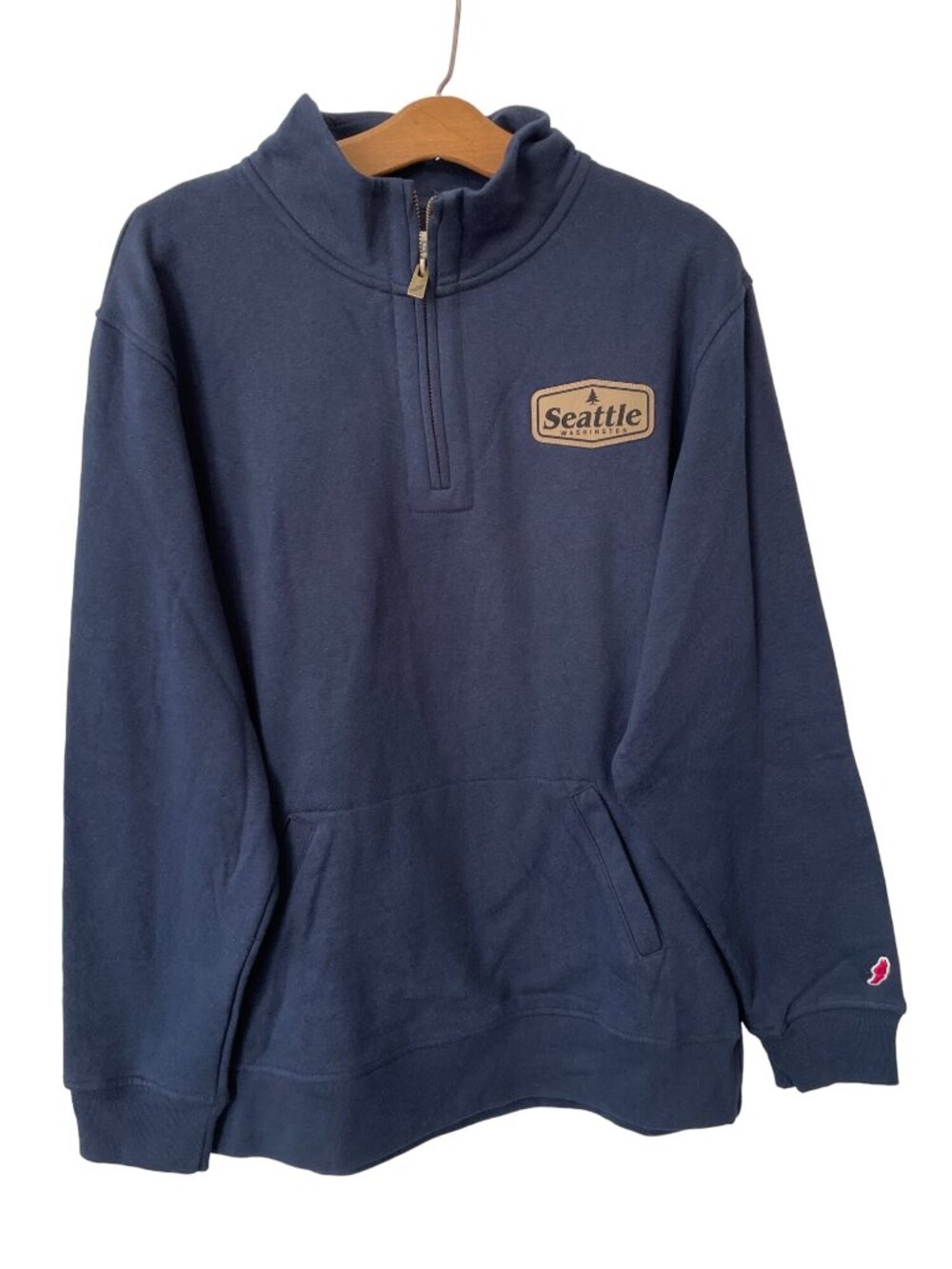 League 91 Sweatshirt Large Seattle Washington Quarter Zip Pullover Navy Blue NEW